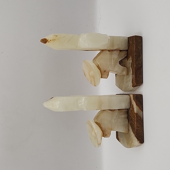 Vintage Hand Carved Alabaster Onyx Cactus & Men in Sombreros Bookends - Picture 3 of 10